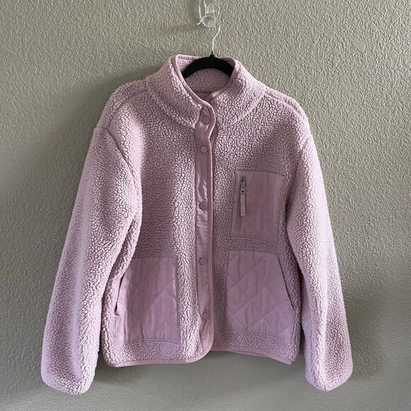 Rails Lorna Sherpa fleece jacket Womens Medium lilac purple pink Sherpa Snap Up - Picture 3 of 14